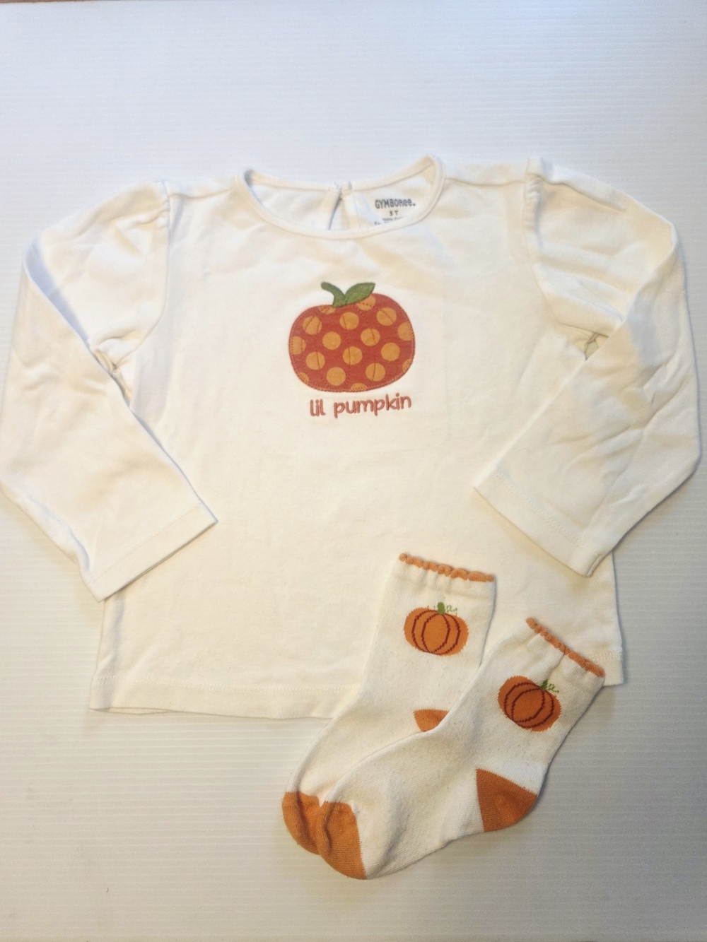 Gymboree 3T Lil Pumpkin Long Sleeve Tee Top with Matching Socks Fall Halloween